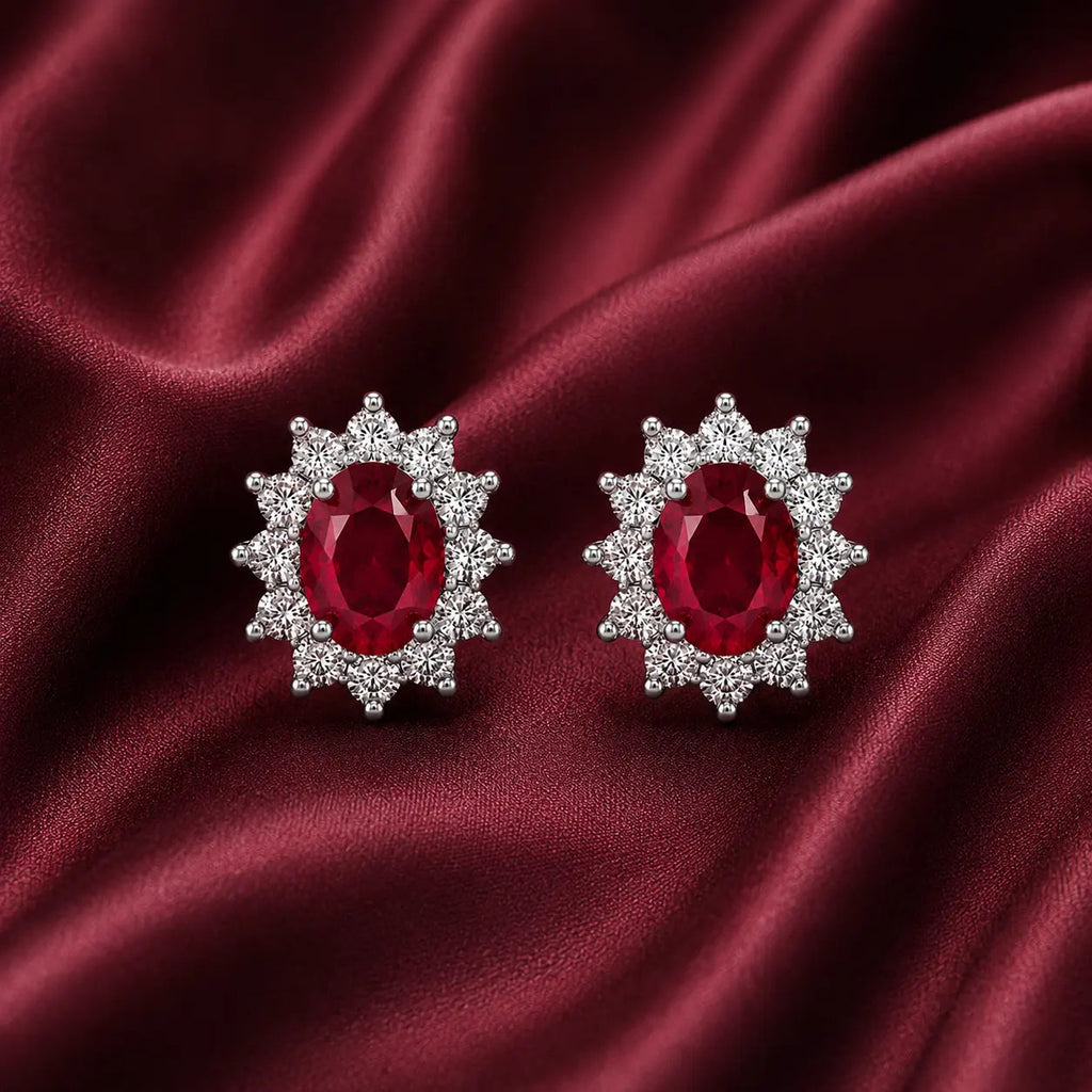 Halo Gem Earrings in Ruby by AZ Essentials