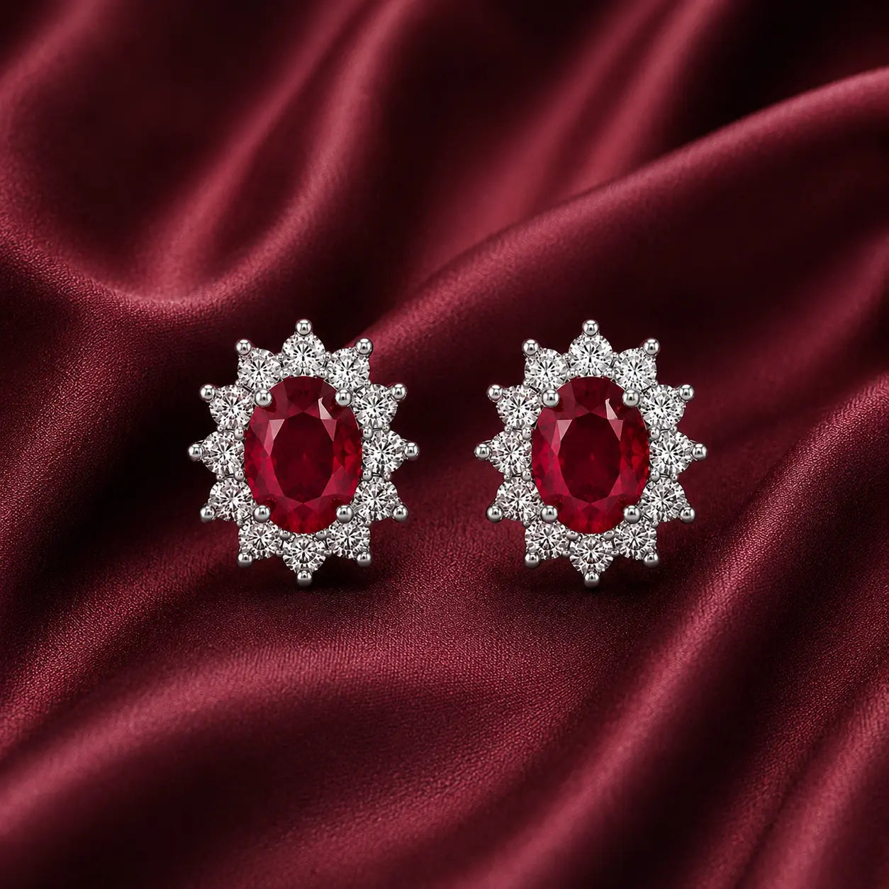 Halo Gem Earrings in Ruby by AZ Essentials