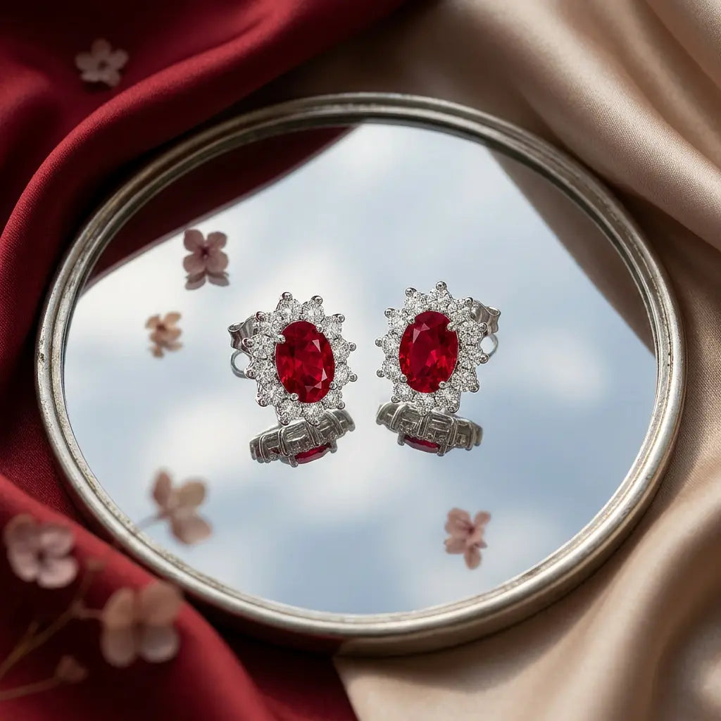 Halo Gem Earrings in Ruby by AZ Essentials
