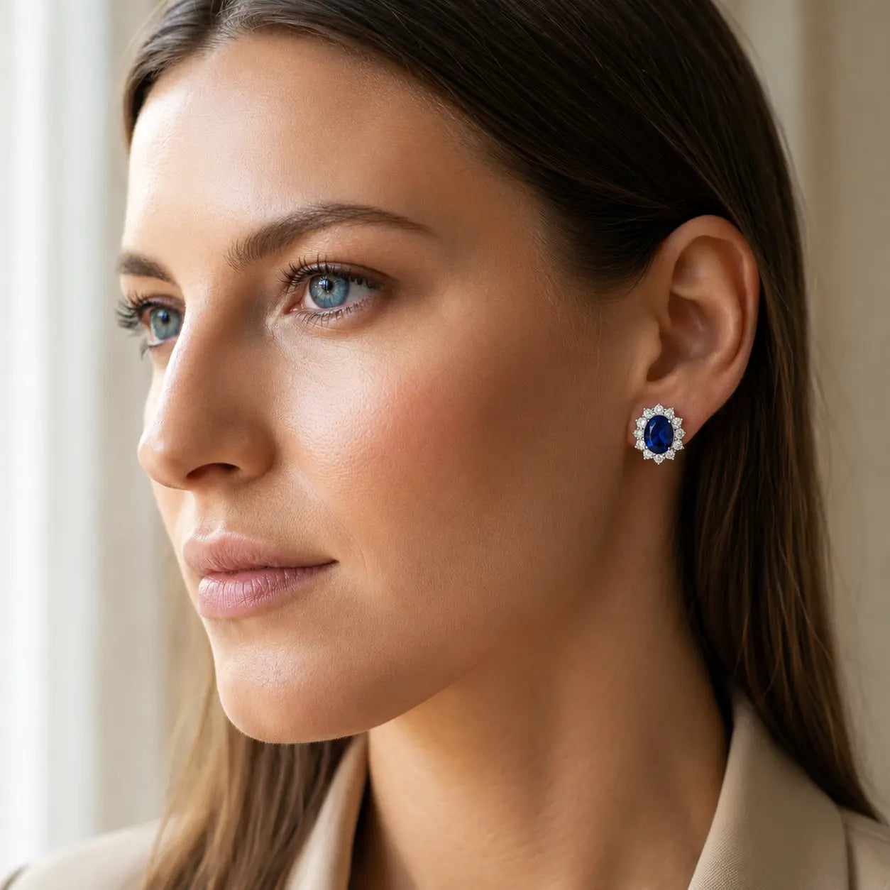 Halo Gem Earrings in Sapphire by AZ Essentials
