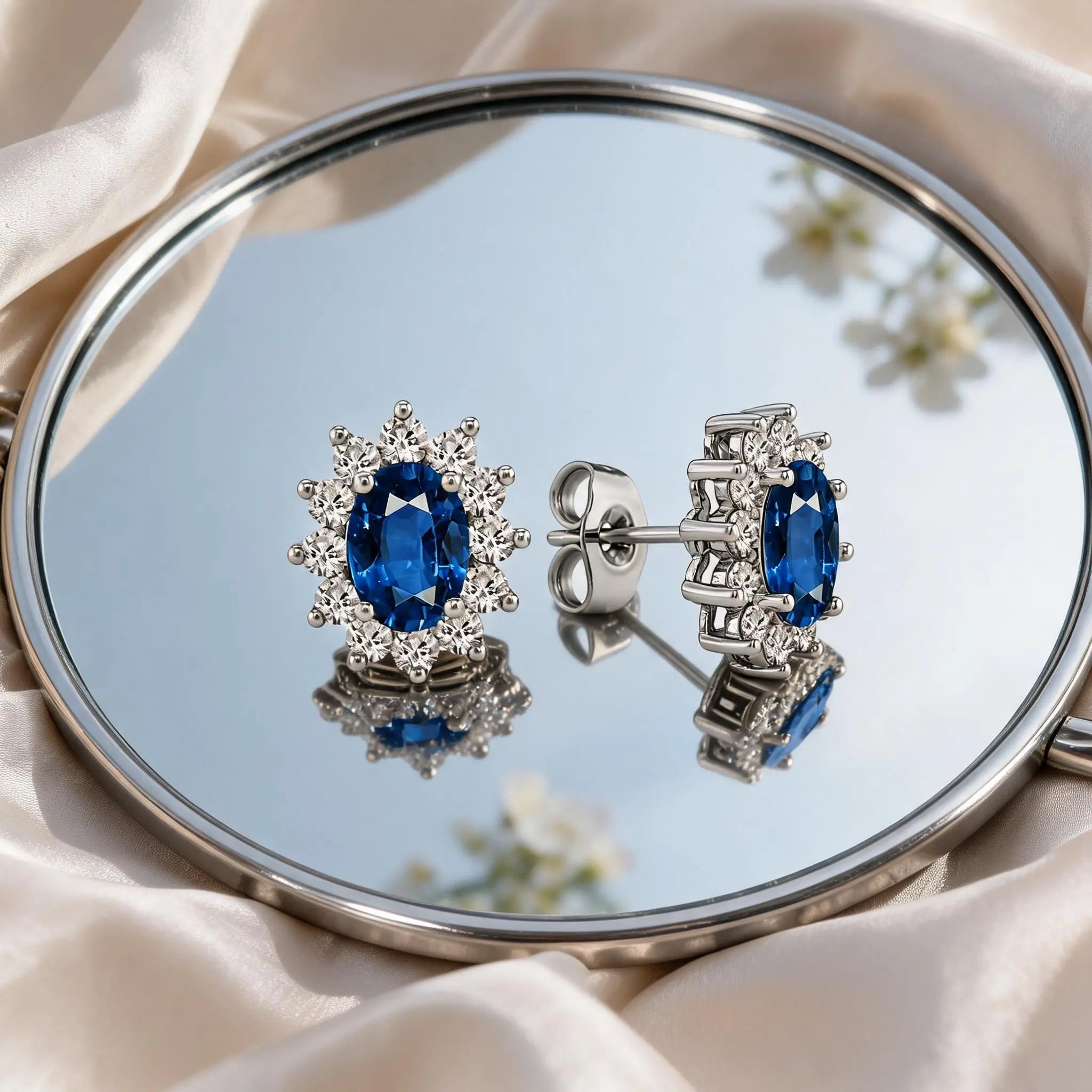 Halo Gem Earrings in Sapphire by AZ Essentials