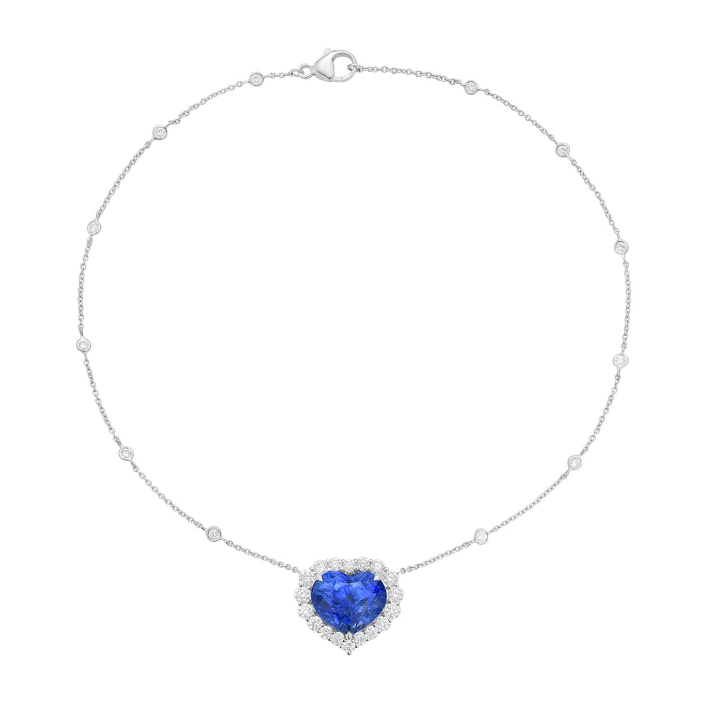 Heart Sapphire And Diamonds By The Yard Chain Necklace