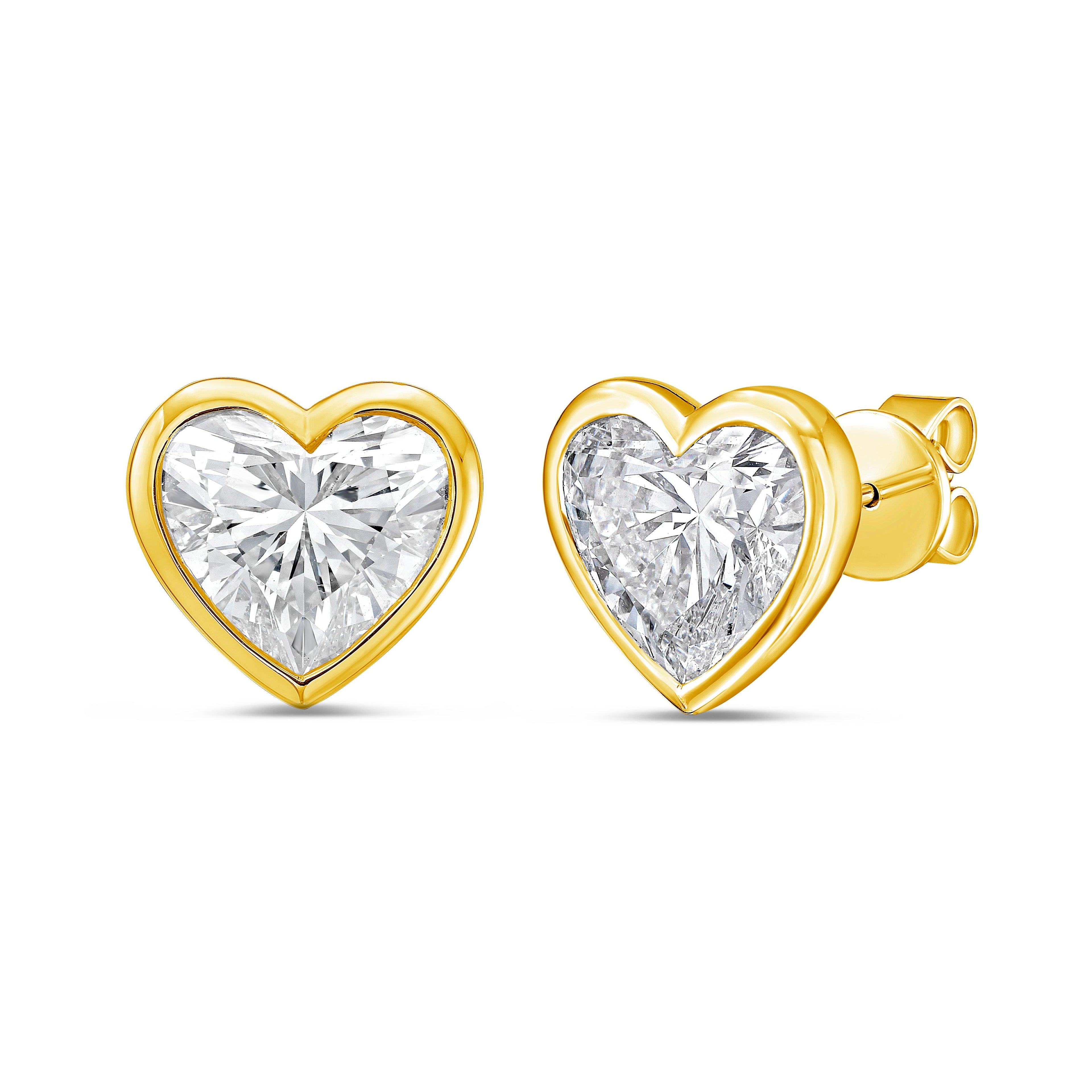 Lab Grown Heart Diamond Bezel Studs