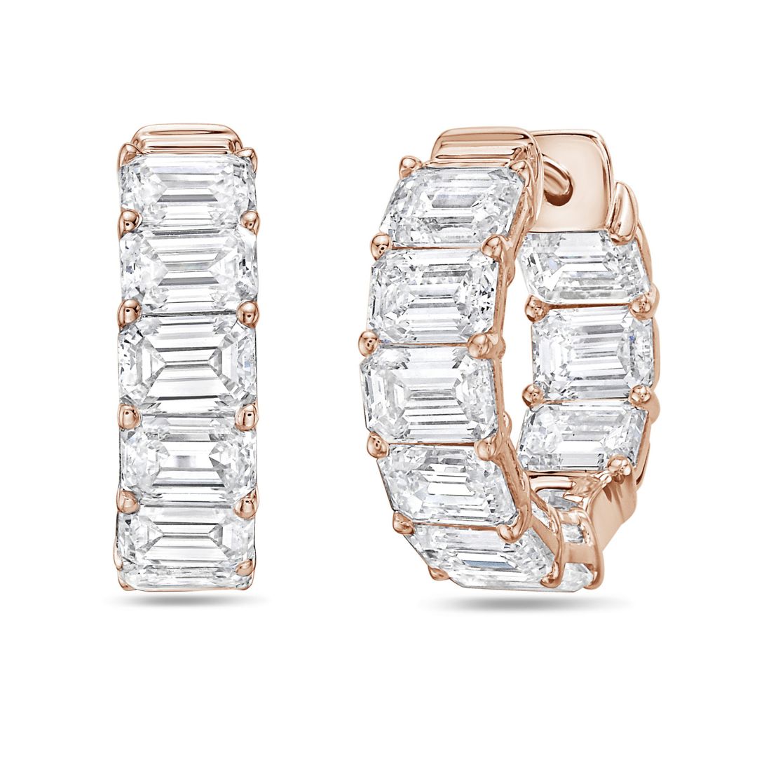 Lab Grown Emerald Diamond Hoop Earrings - 0.75"