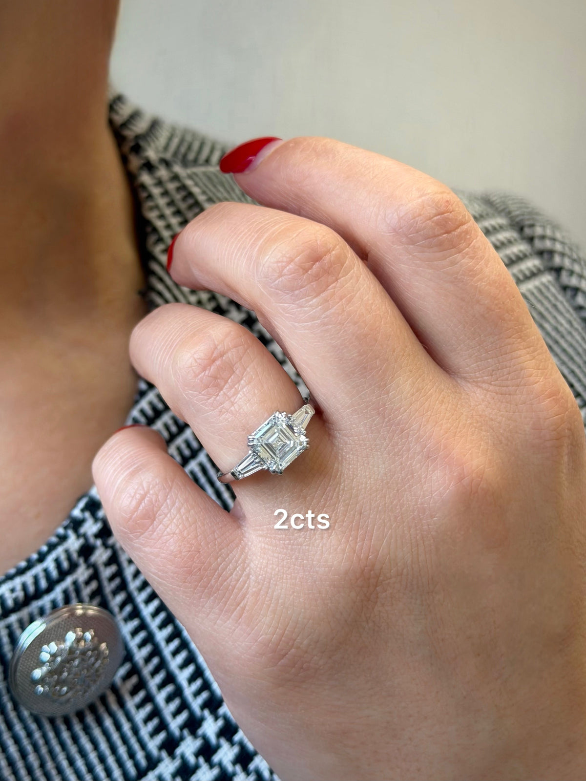 Lab Grown Asscher Diamond Ring with Baguettes