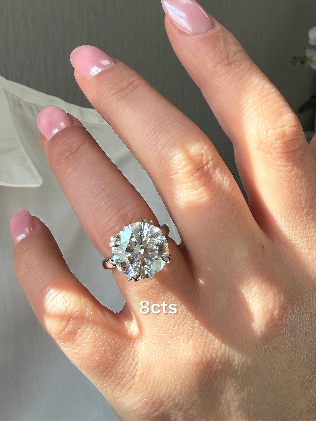 Lab-Grown Round Split Claw Engagement Ring, 18K Gold