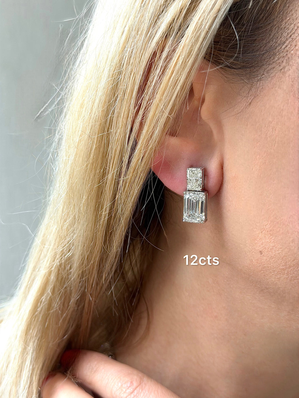 Lab Grown Emerald And Radiant Diamond Earrings