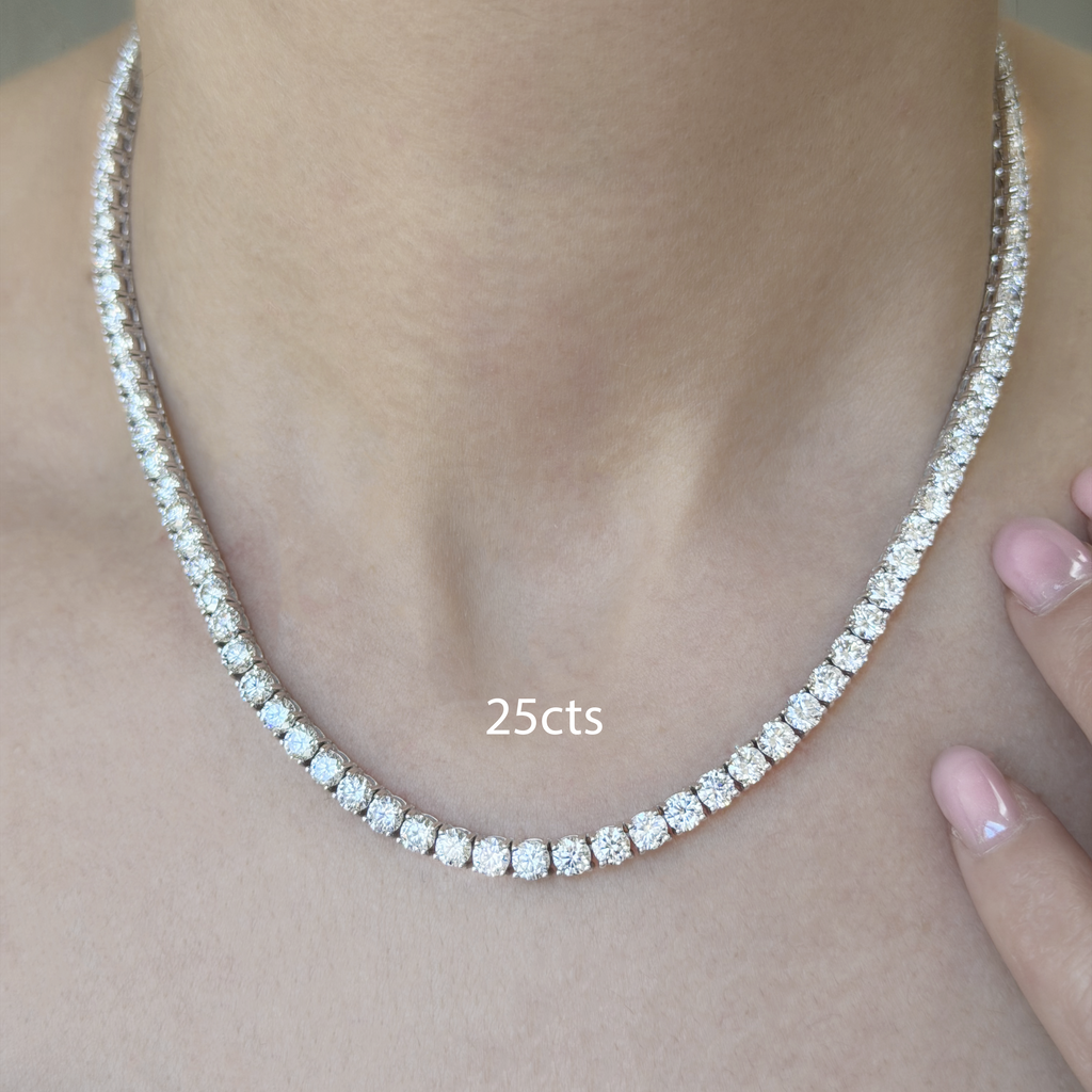Lab-Grown Round Diamond Tennis Necklace, 4-Prong