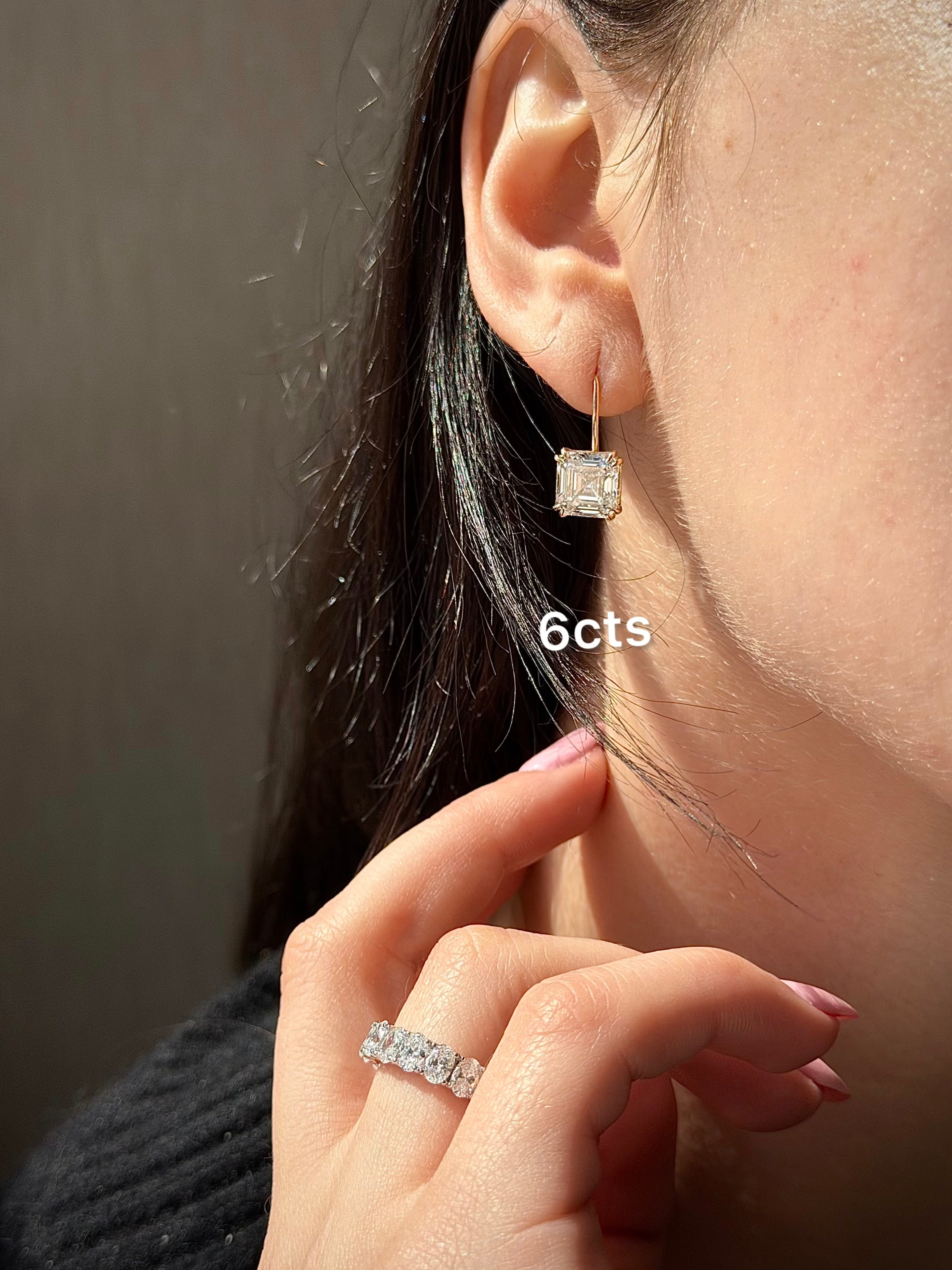 Lab-Grown Asscher Cut Diamond Drop Earrings, 14K Gold