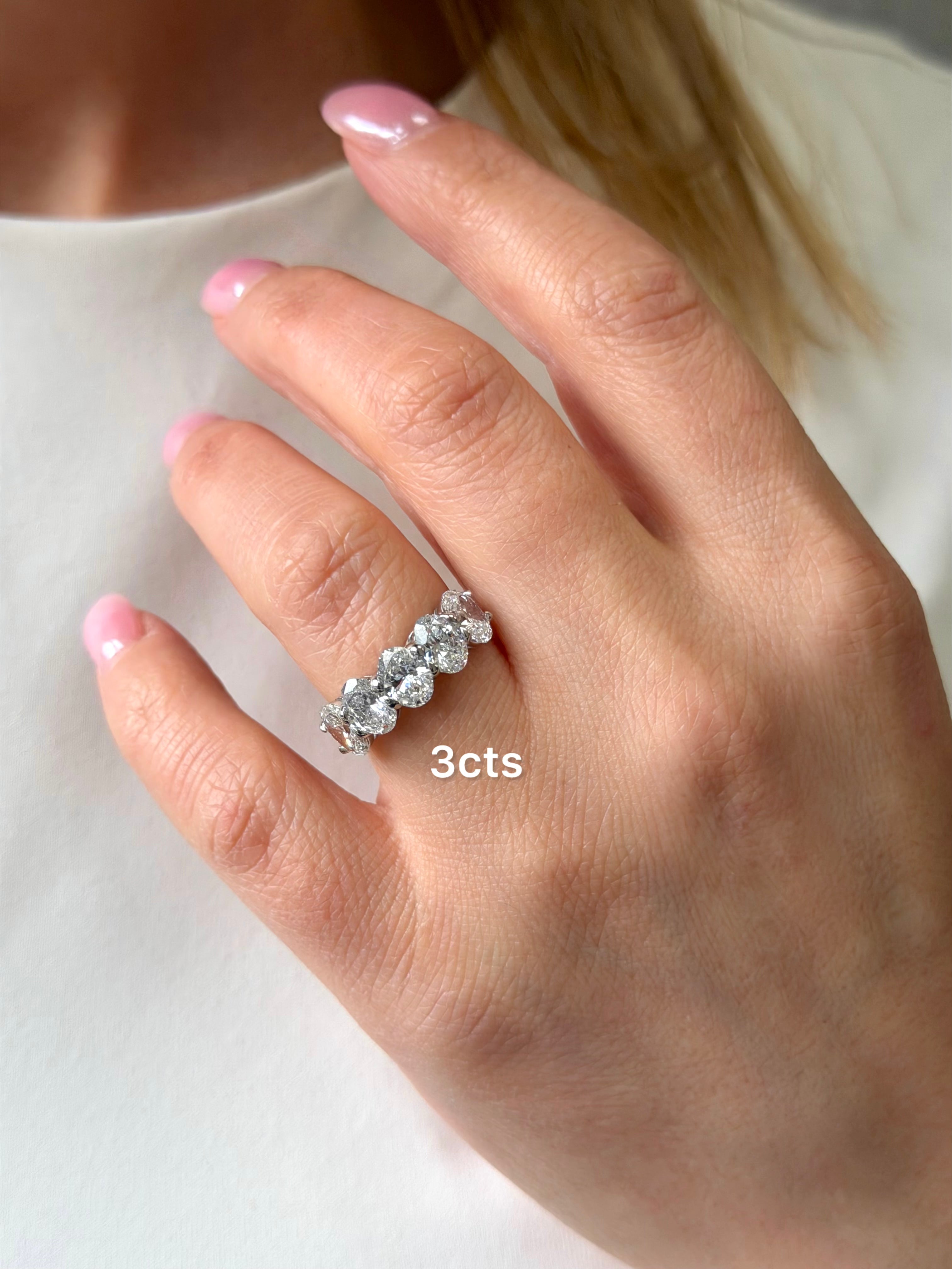 Lab-Grown 5-Stone Oval-Cut Diamond Band, 14K White Gold