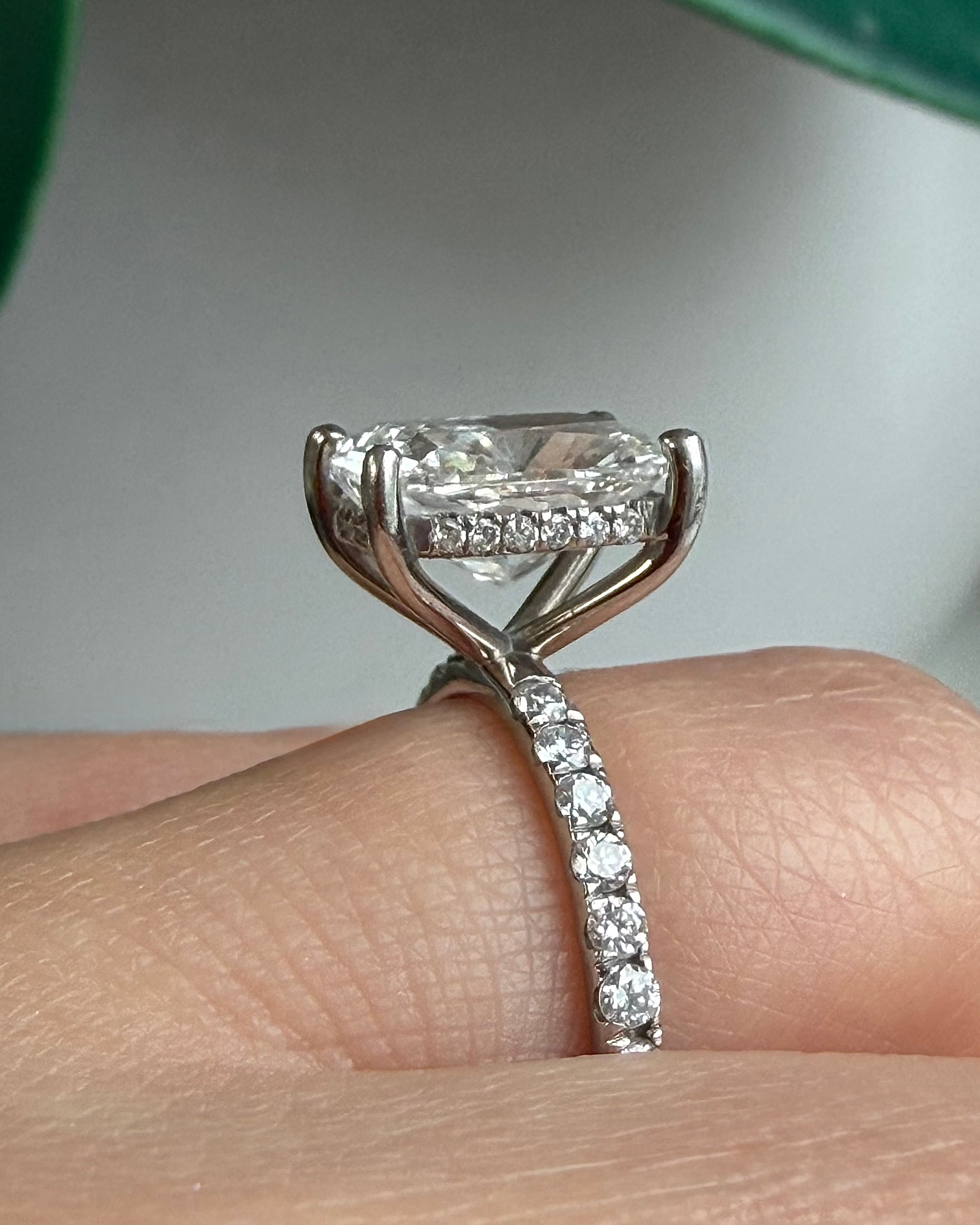 Lab-Grown Radiant Hidden Halo Diamond Ring with Eternity Band, 18K Gold
