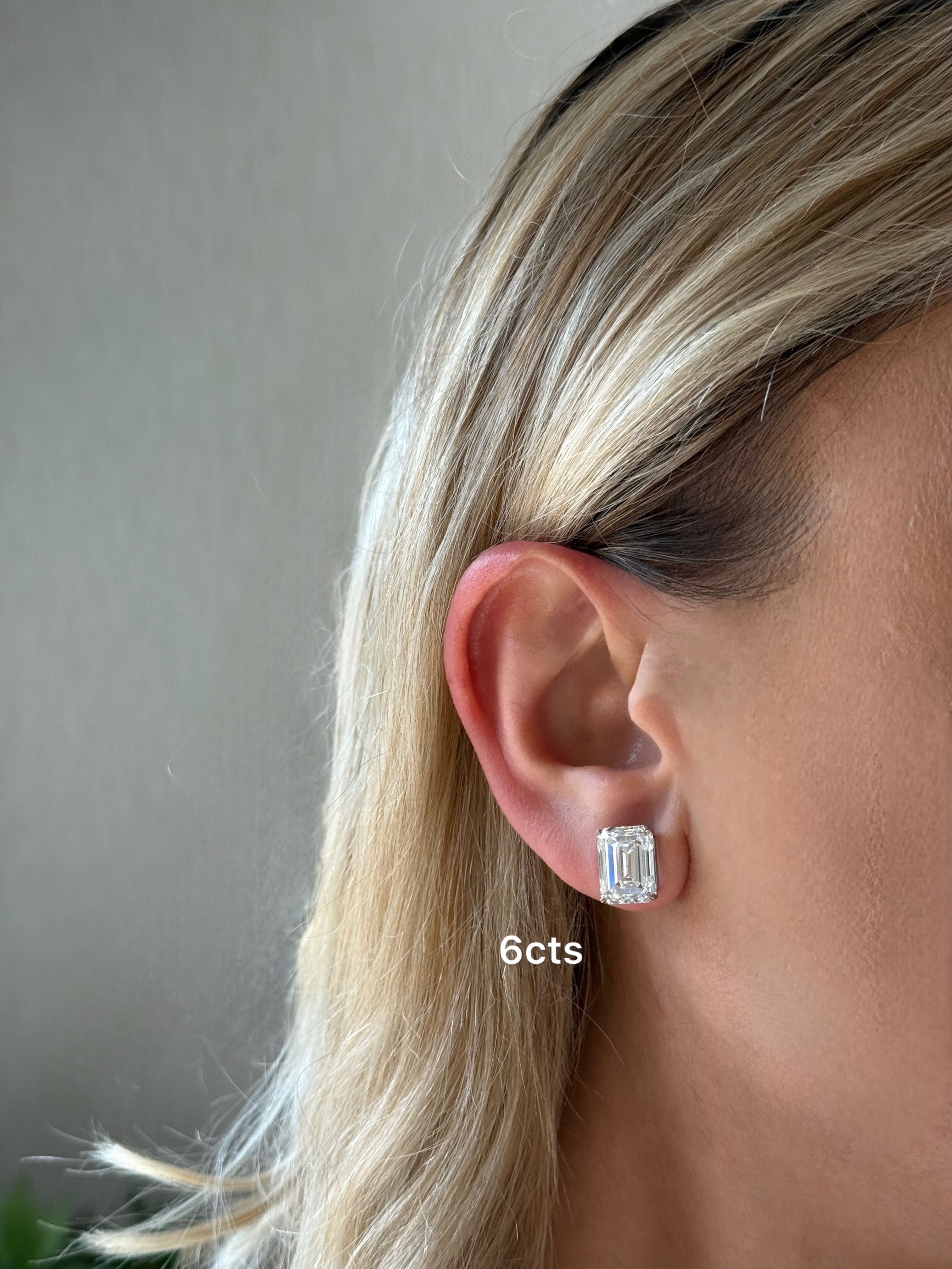 Lab-Grown Emerald Cut Diamond Studs, 14K Gold