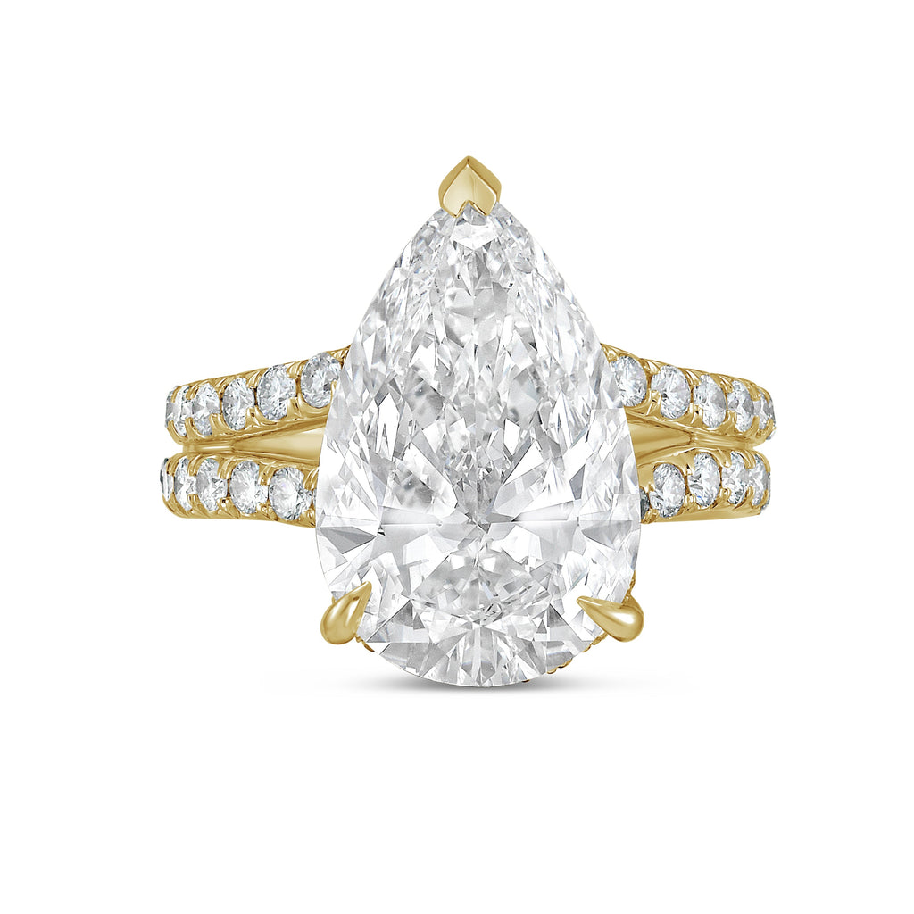 Lab-Grown Pear Diamond Split Shank Ring, 18K Gold