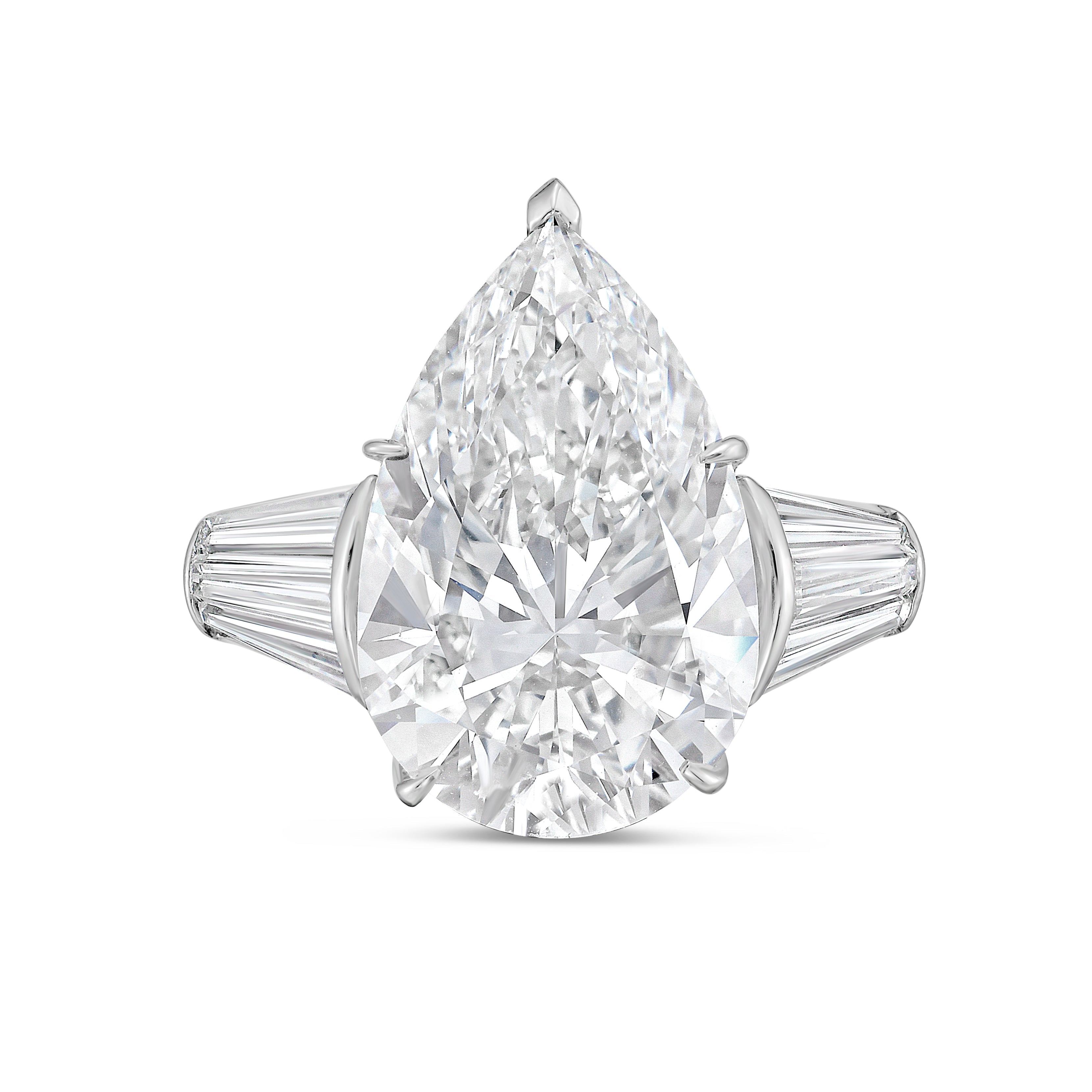 Lab-Grown Pear Diamond Ring with Three Baguettes, 18K Gold