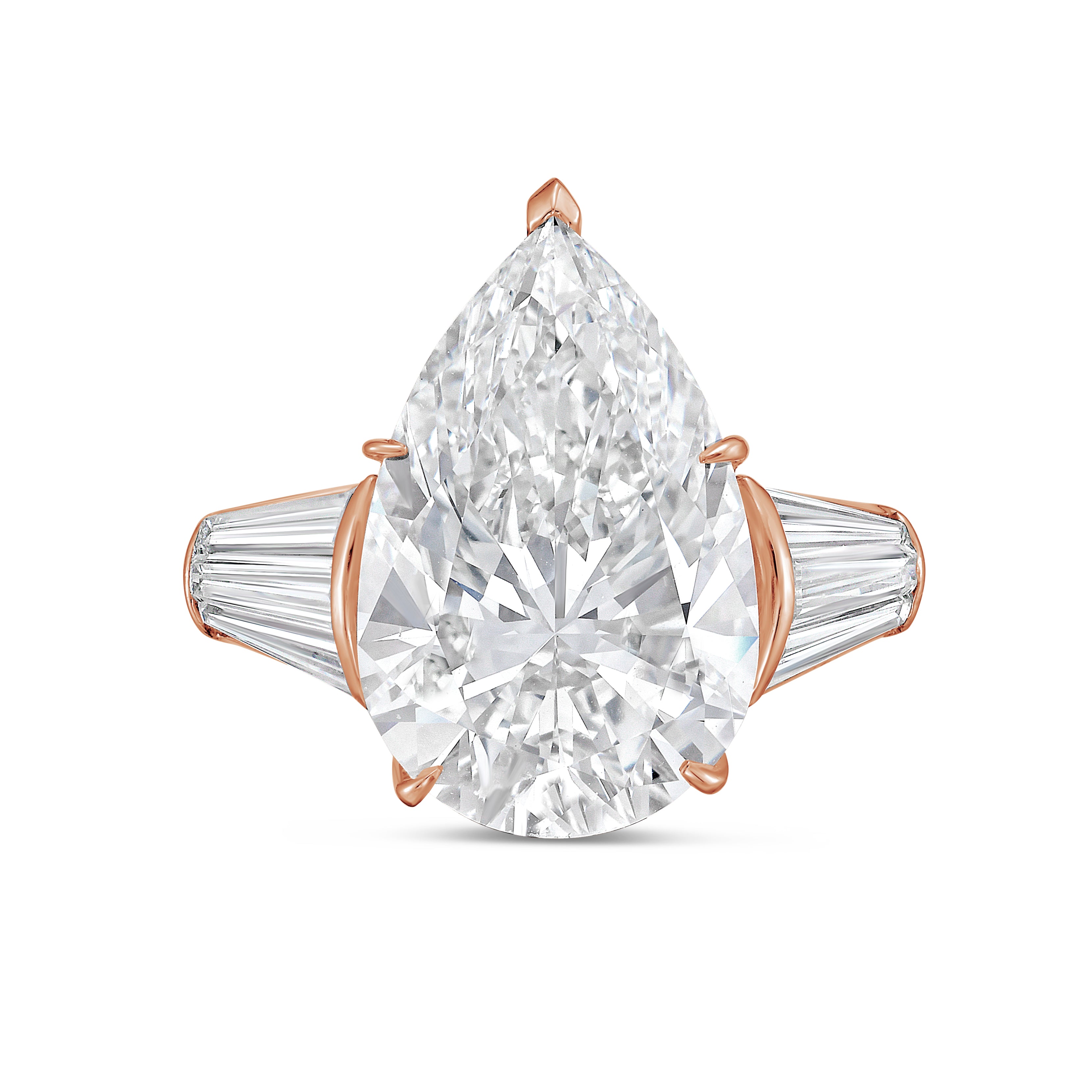 Lab-Grown Pear Diamond Ring with Three Baguettes, 18K Gold