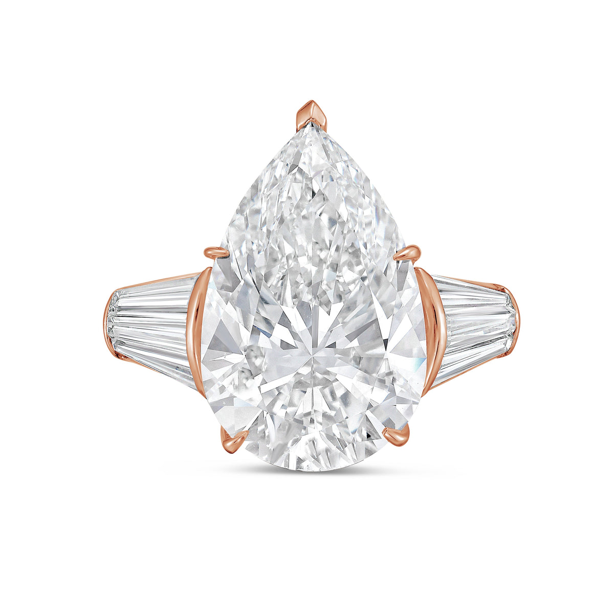 Lab-Grown Pear Diamond Ring with Three Baguettes