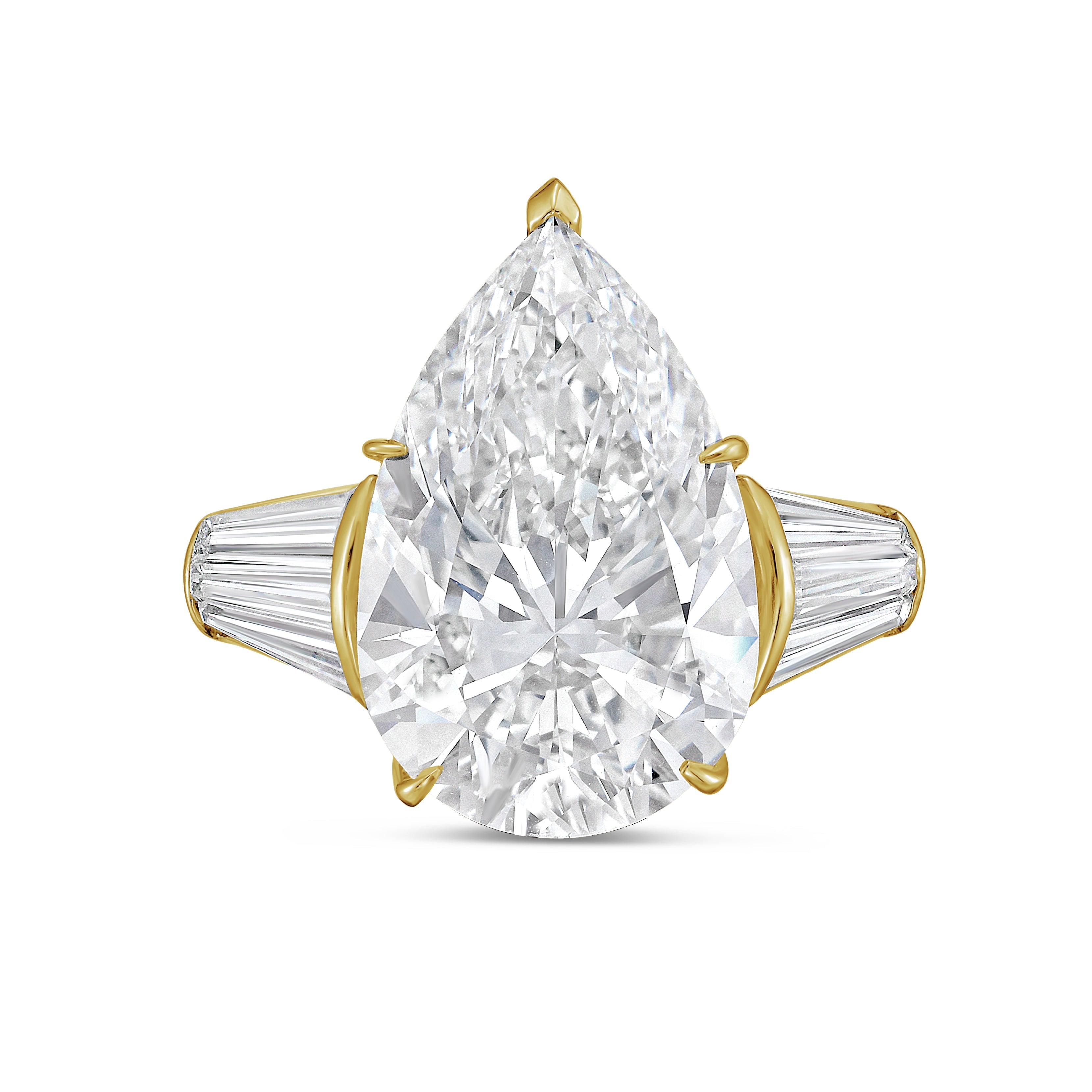 Lab-Grown Pear Diamond Ring with Three Baguettes, 18K Gold