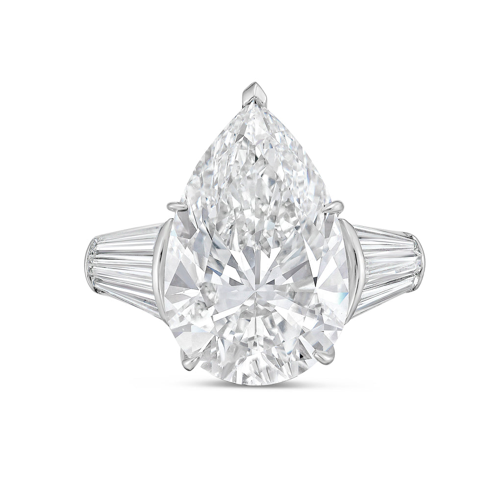 Lab-Grown Pear Diamond Ring with Three Baguettes