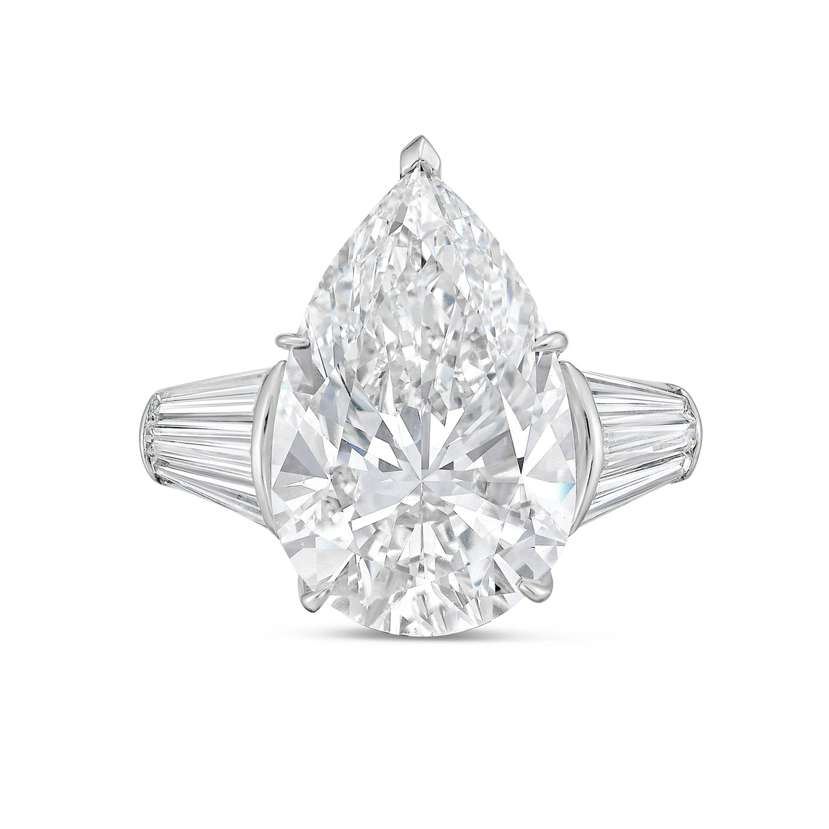 Lab-Grown Pear Diamond Ring with Three Baguettes