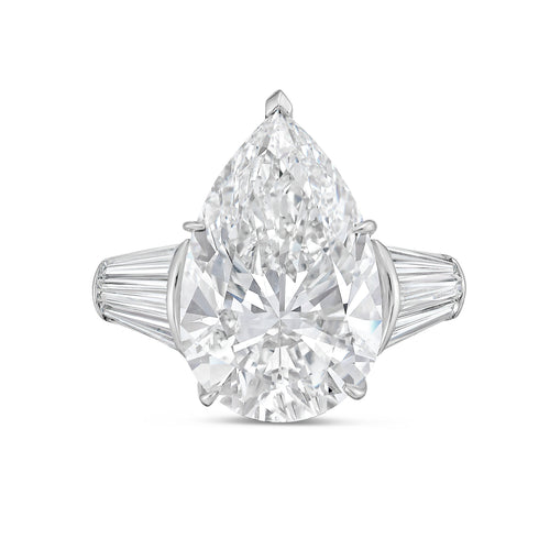 Lab-Grown Pear Diamond Ring with Three Baguettes
