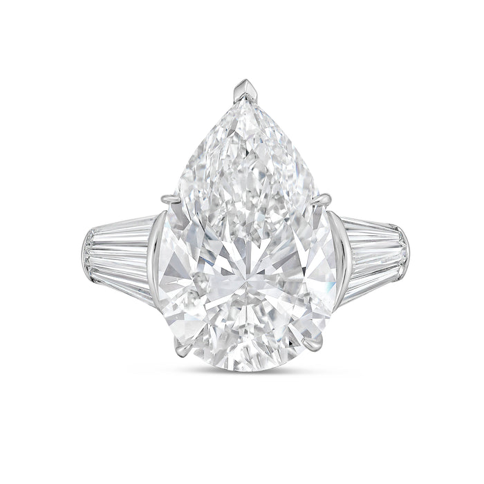 Lab-Grown Pear Diamond Ring with Three Baguettes