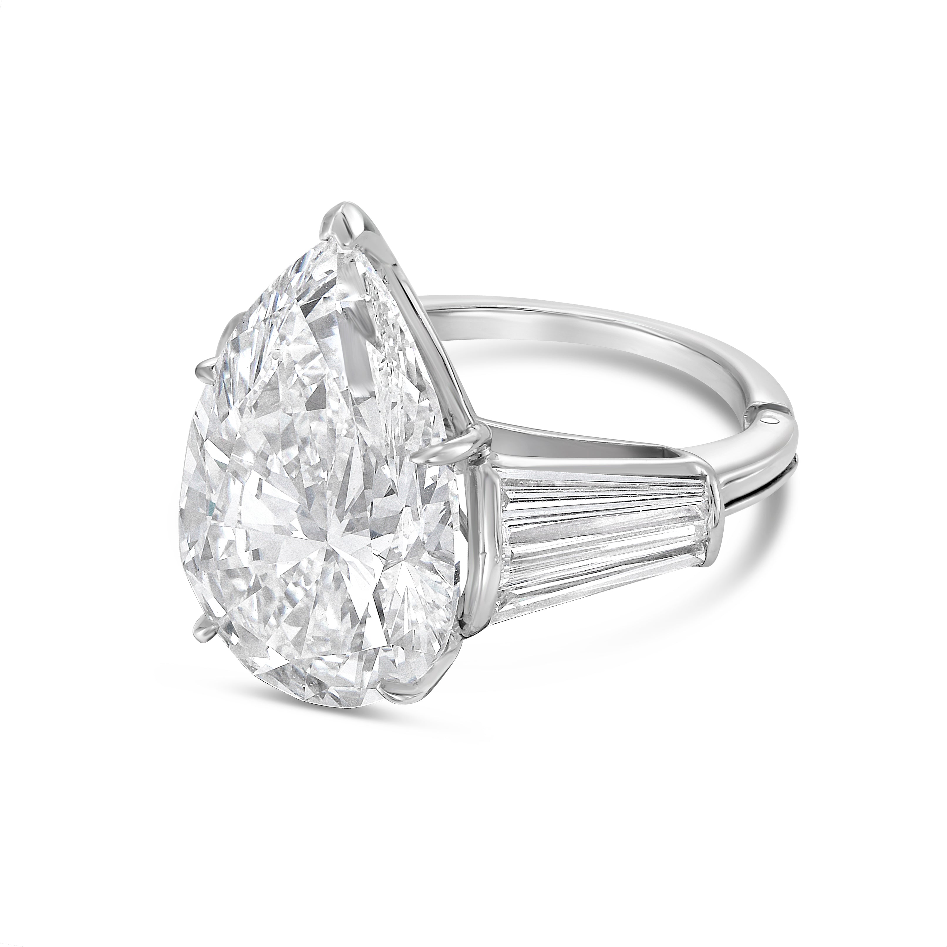 Lab-Grown Pear Diamond Ring with Three Baguettes, 18K Gold