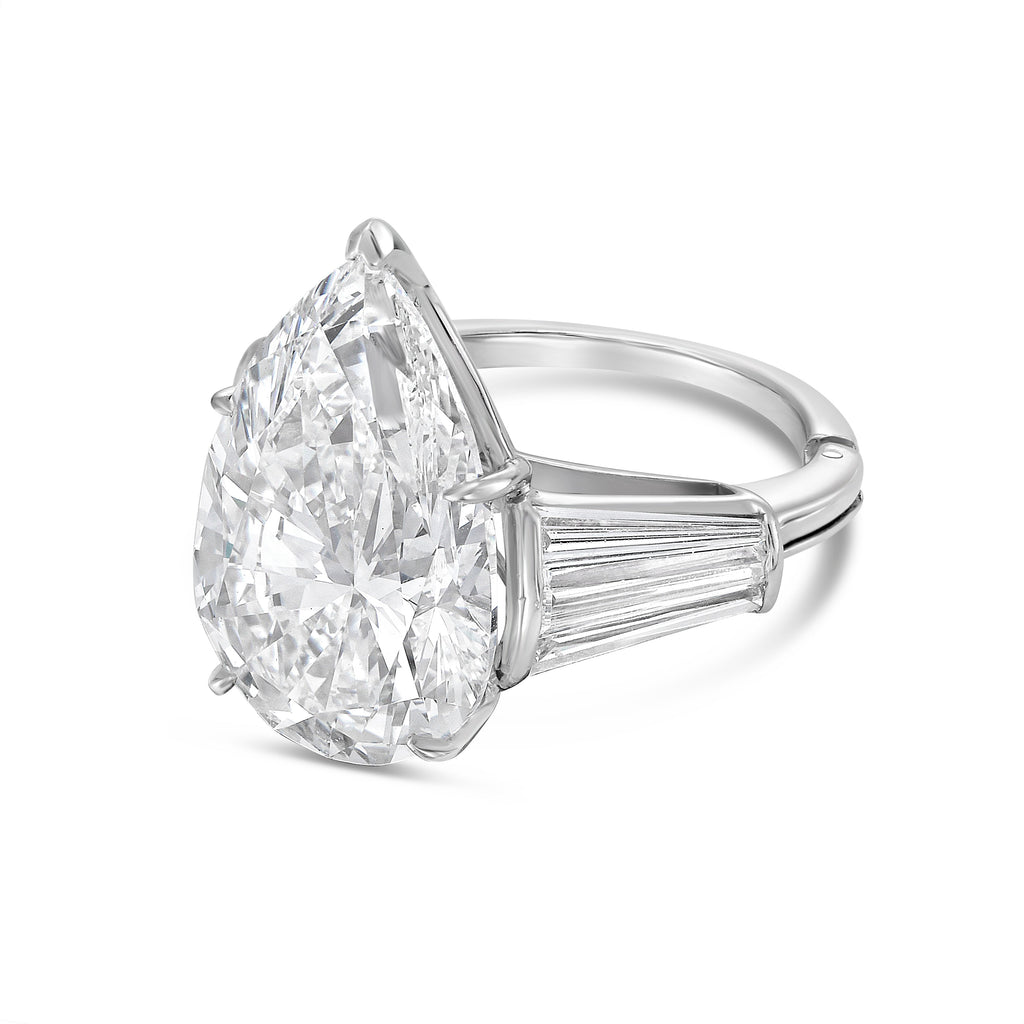 Lab-Grown Pear Diamond Ring with Three Baguettes