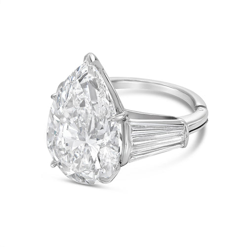 Lab-Grown Pear Diamond Ring with Three Baguettes