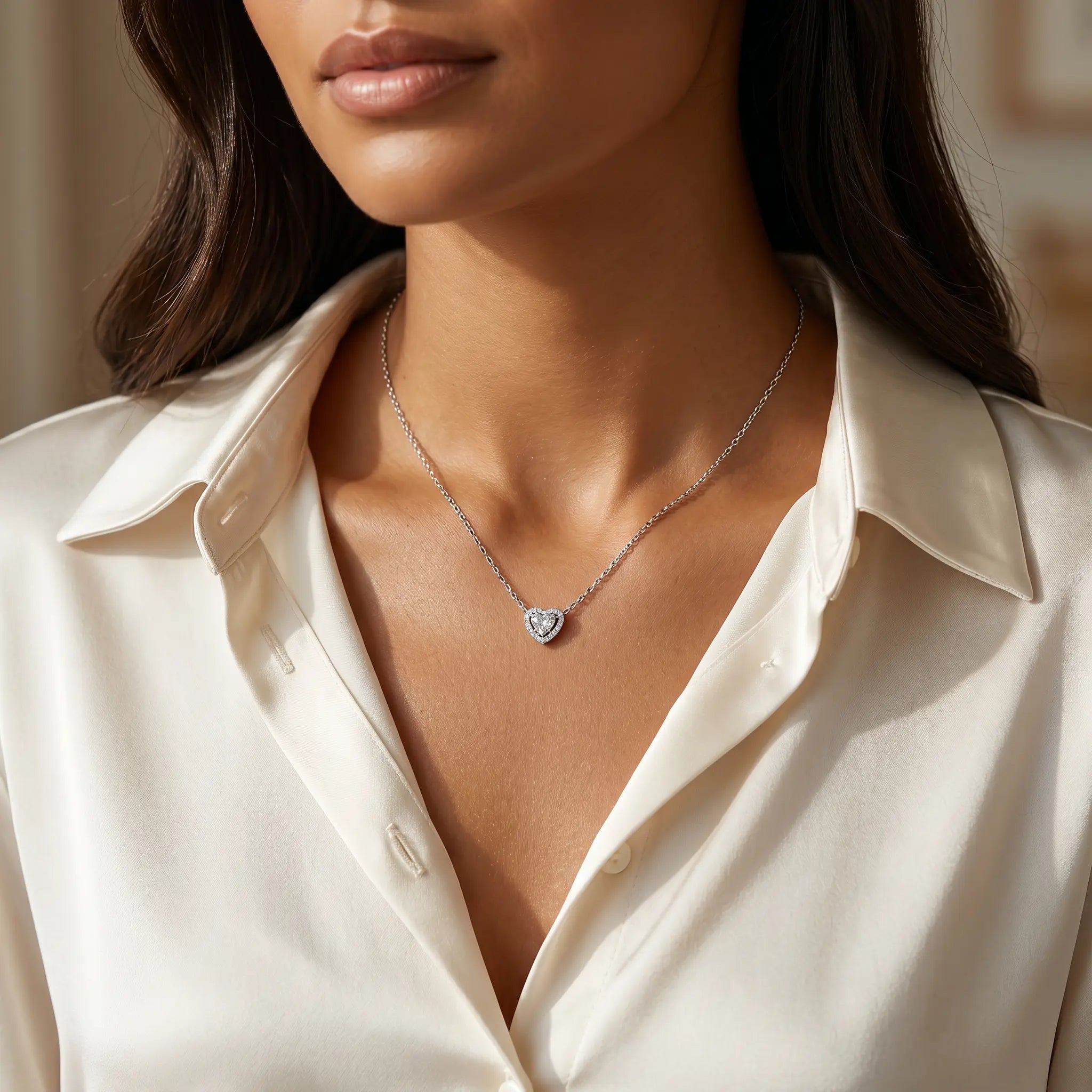 Isabella Heart Necklace in Platinum