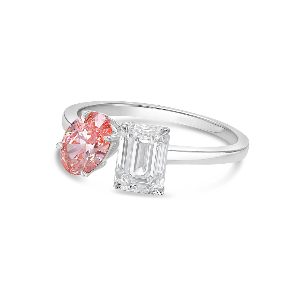 Lab-Grown Pink Oval & Emerald Diamond Fashion Ring