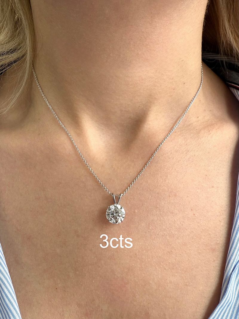 Lab Grown Rabbit Ear Round Diamond Solitaire Pendant