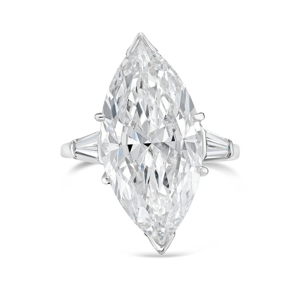Lab-Grown Marquise Diamond Ring with Baguettes, 18K Gold