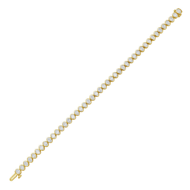 Lab-Grown Oval Bezel Tennis Bracelet, 14K Gold