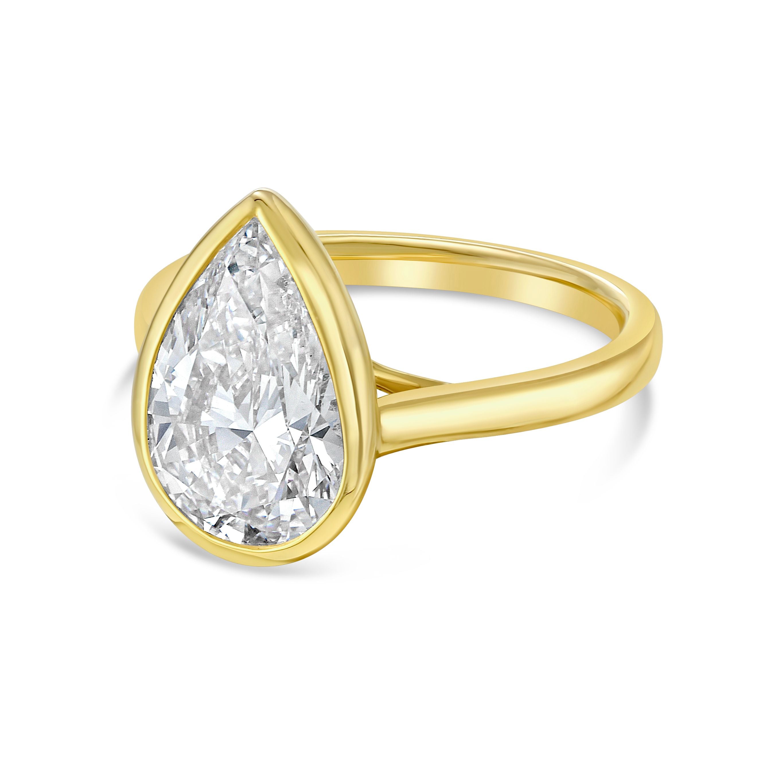 Lab-Grown Pear Bezel Engagement Ring, 18K Gold