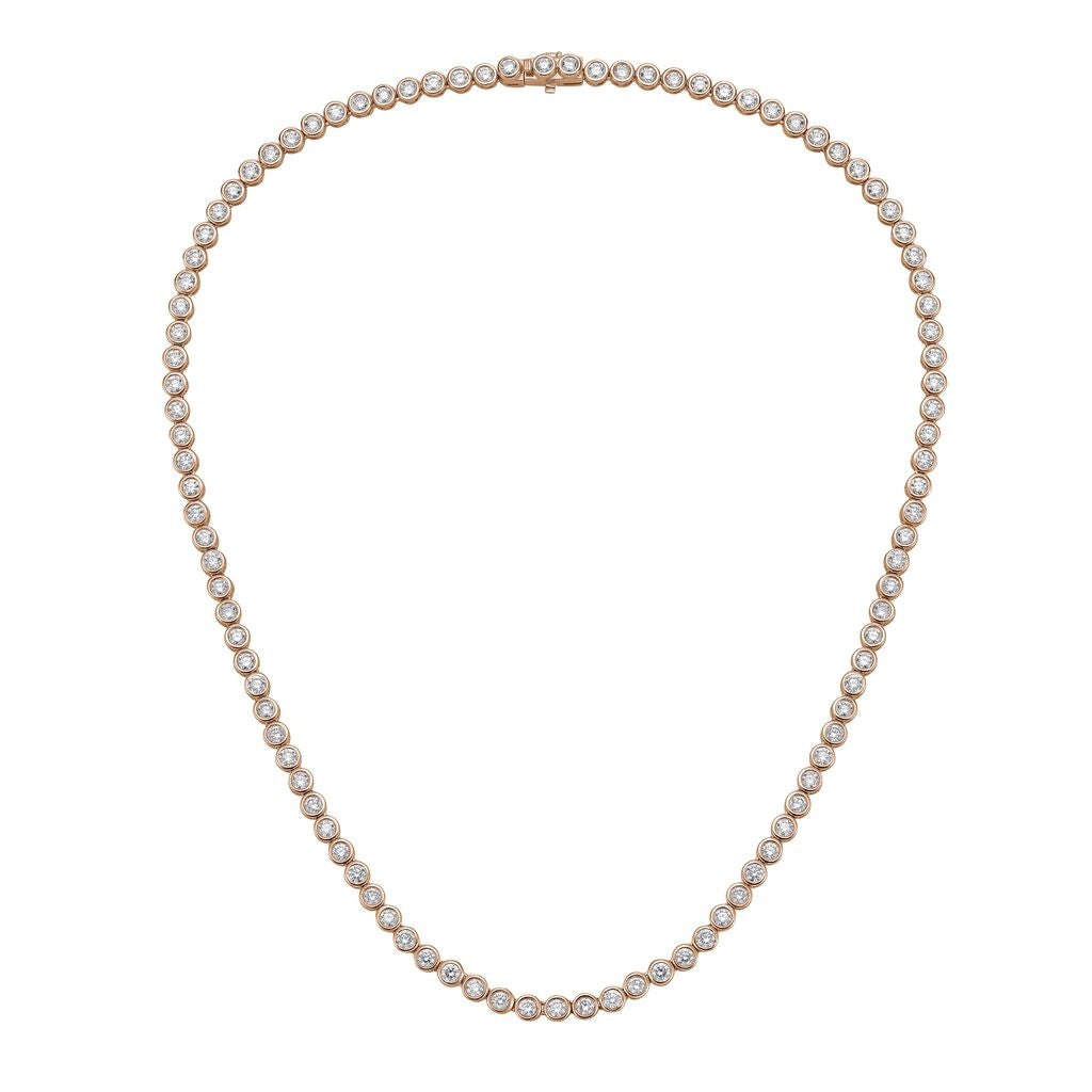 Lab-Grown Round Diamond Bezel Tennis Necklace, 10ct