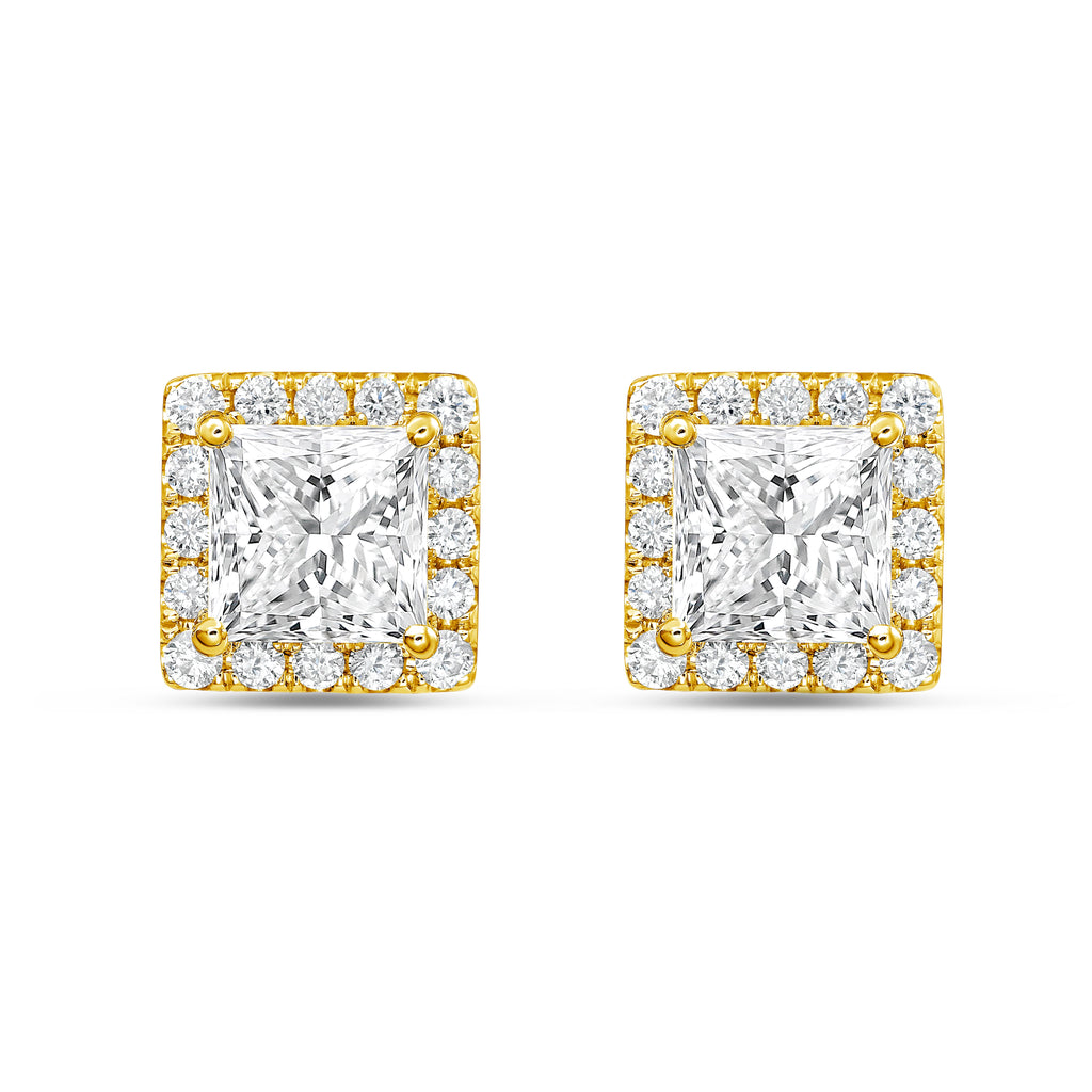 Lab Grown Princess Diamond Halo Earrings