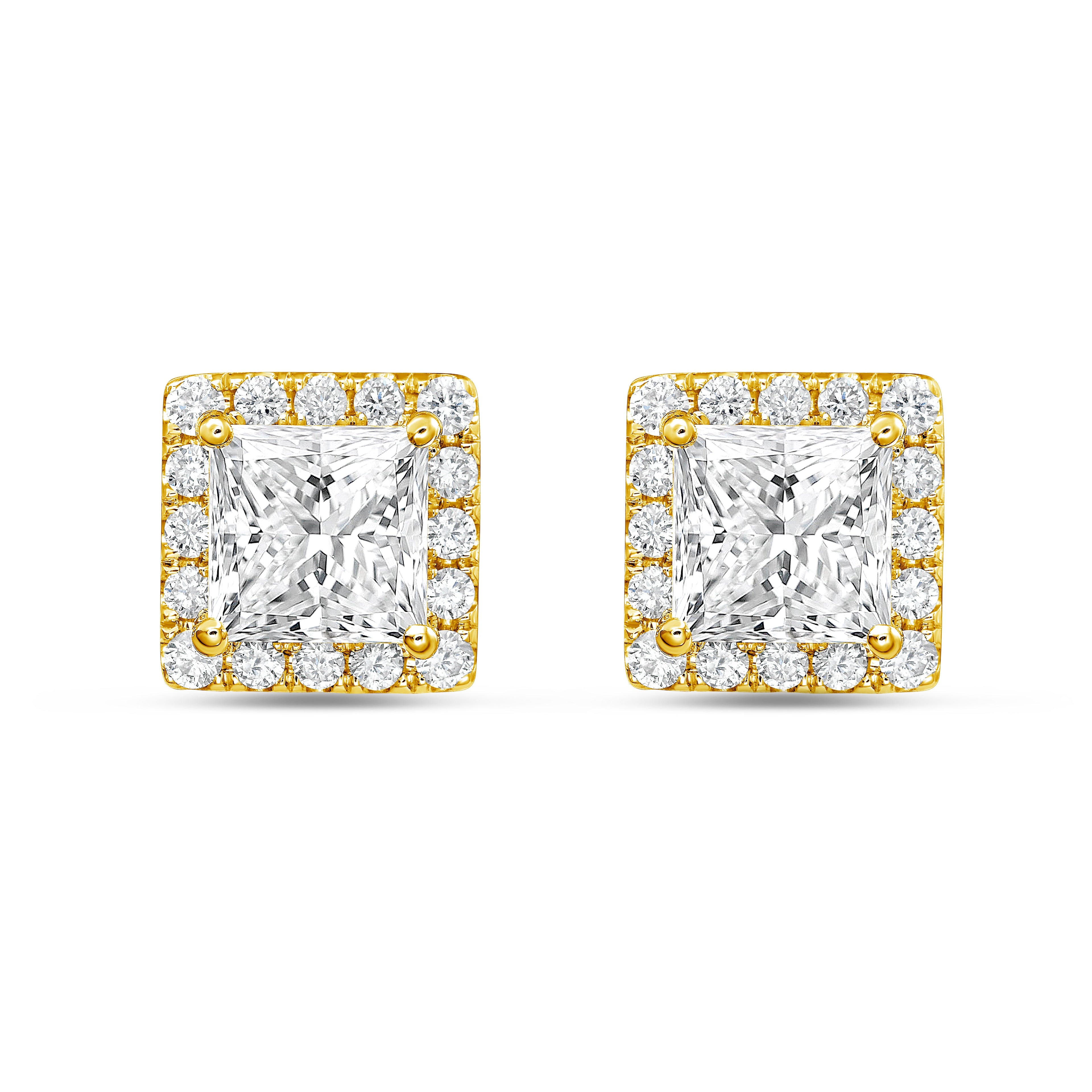Lab Grown Princess Diamond Halo Earrings