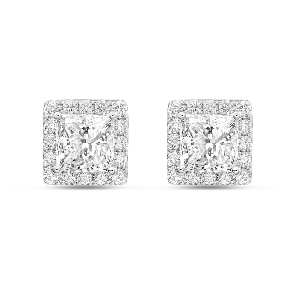 Lab Grown Princess Diamond Halo Earrings