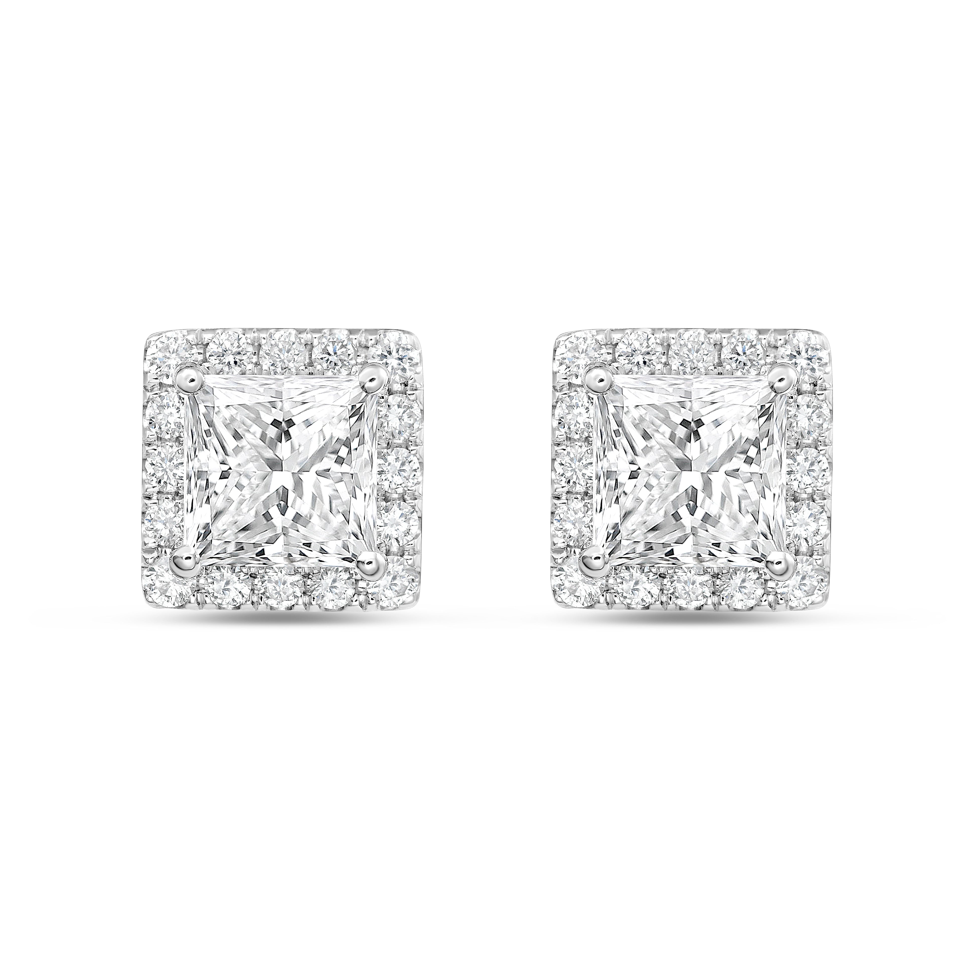Lab Grown Princess Diamond Halo Earrings