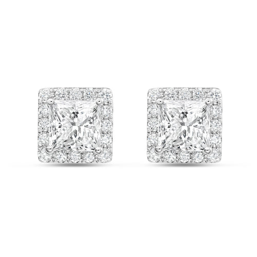 Lab Grown Princess Diamond Halo Earrings