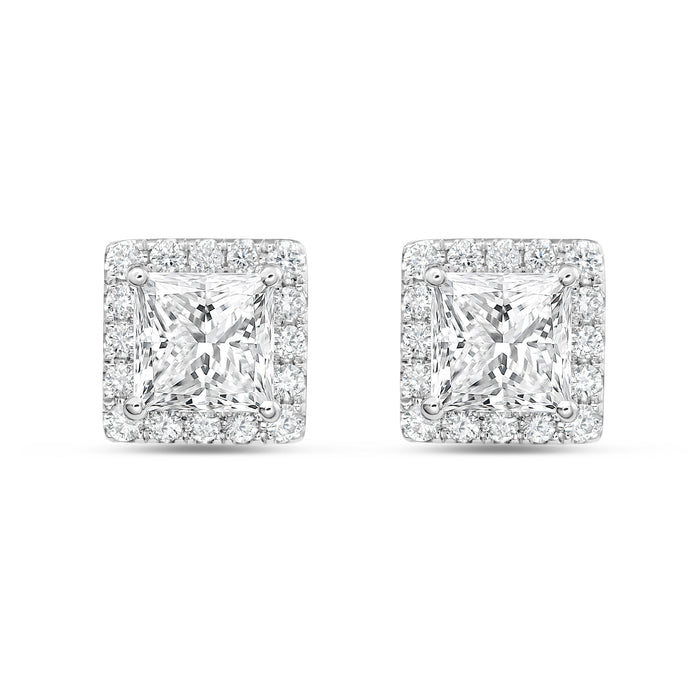 Lab Grown Princess Diamond Halo Earrings