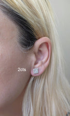Lab Grown Princess Diamond Halo Earrings