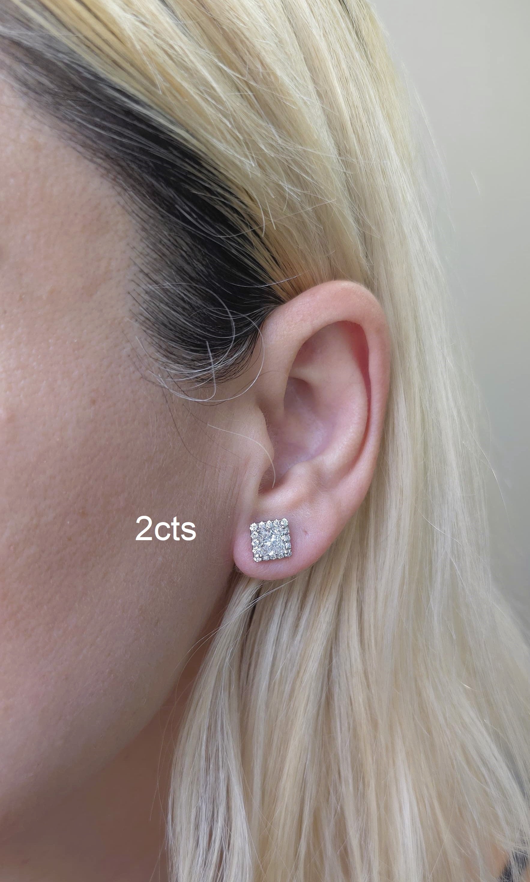 Lab Grown Princess Diamond Halo Earrings