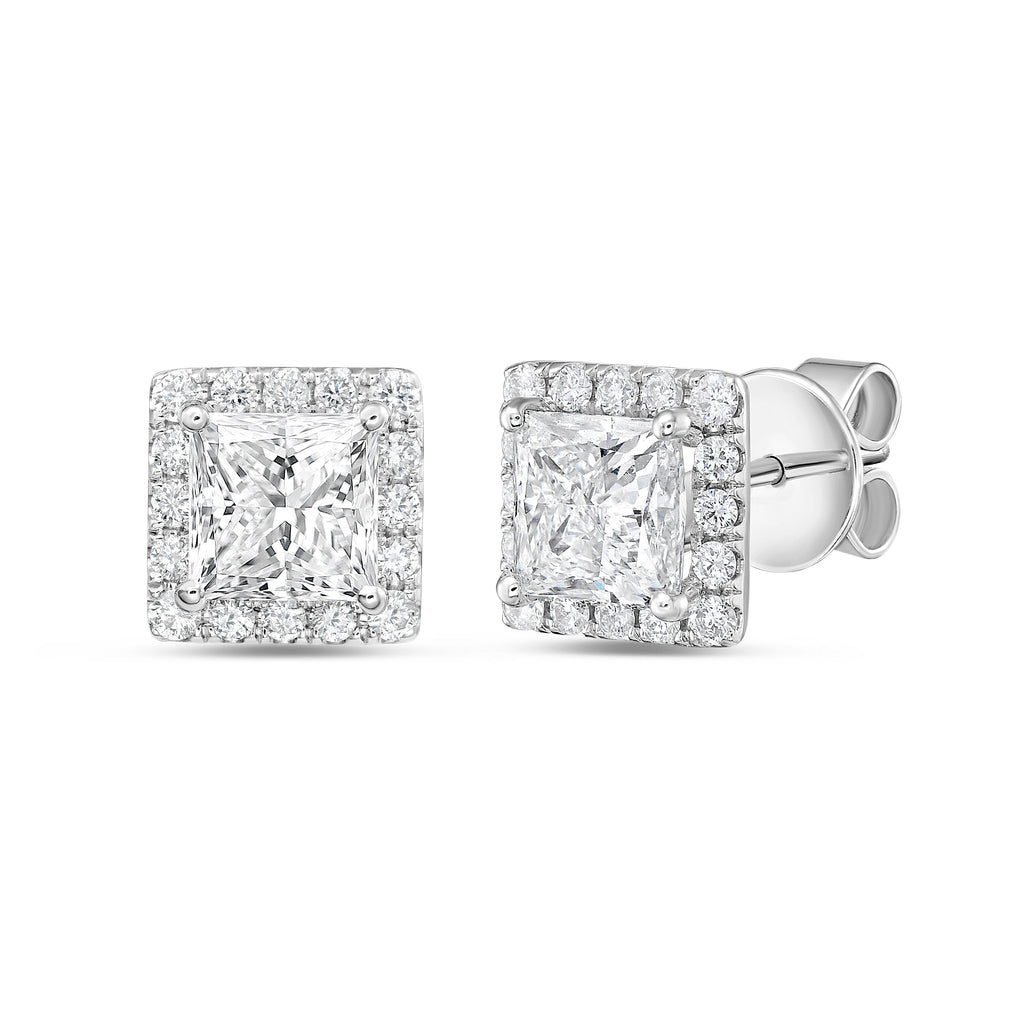 Lab Grown Princess Diamond Halo Earrings