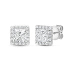 Lab Grown Princess Diamond Halo Earrings