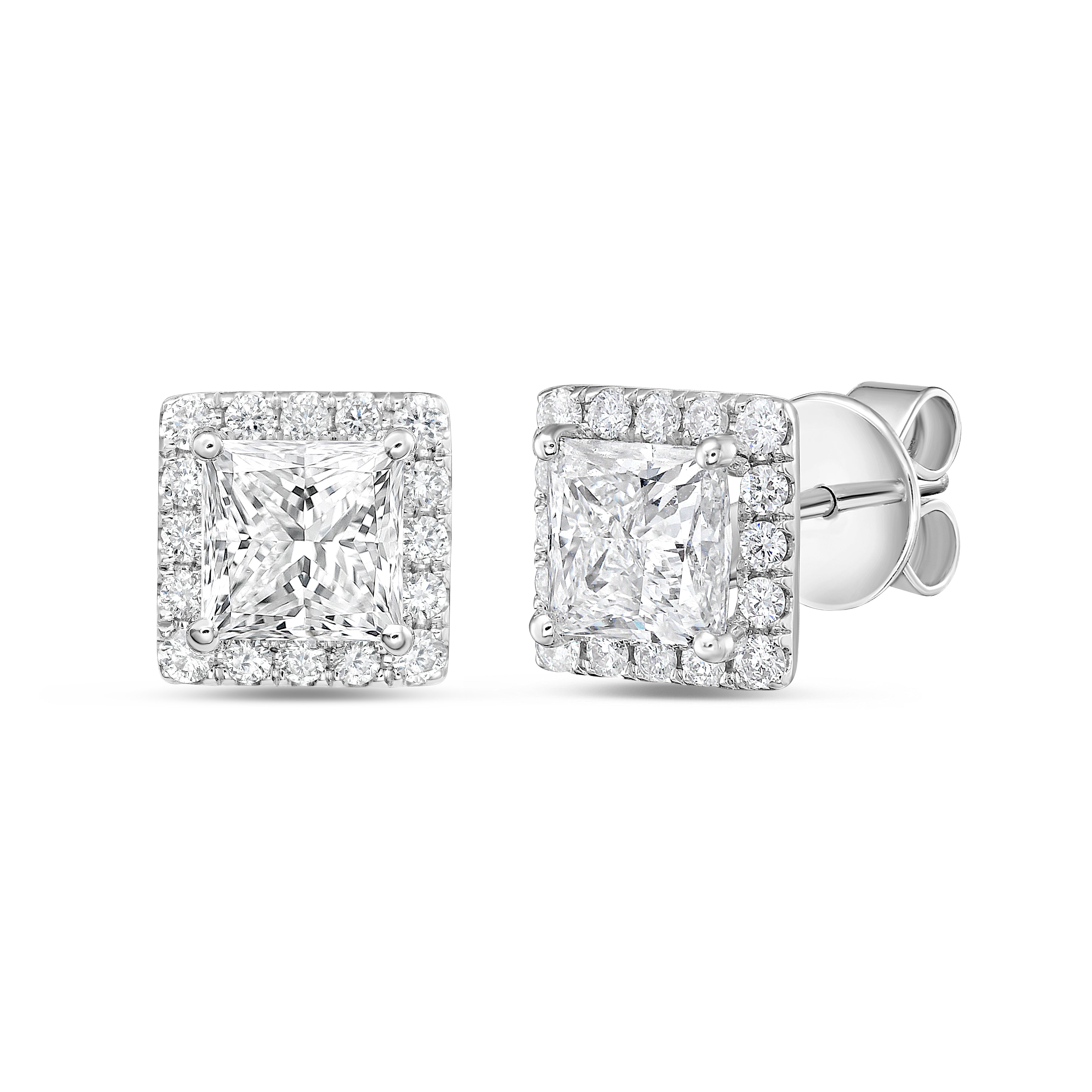 Lab Grown Princess Diamond Halo Earrings