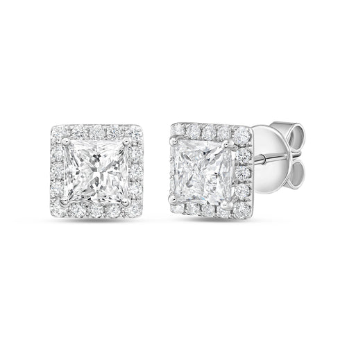 Lab Grown Princess Diamond Halo Earrings