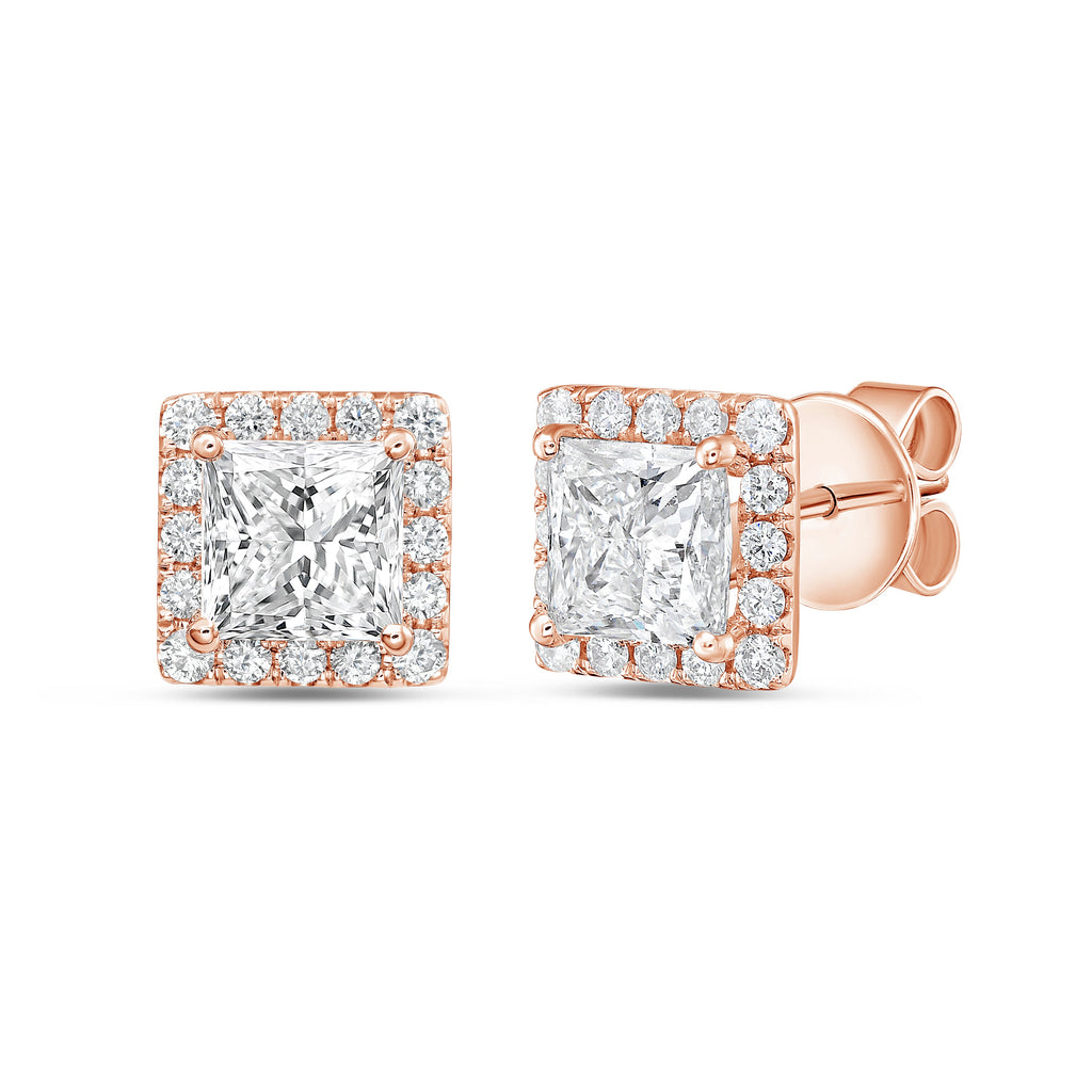 Lab Grown Princess Diamond Halo Earrings