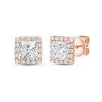 Lab Grown Princess Diamond Halo Earrings