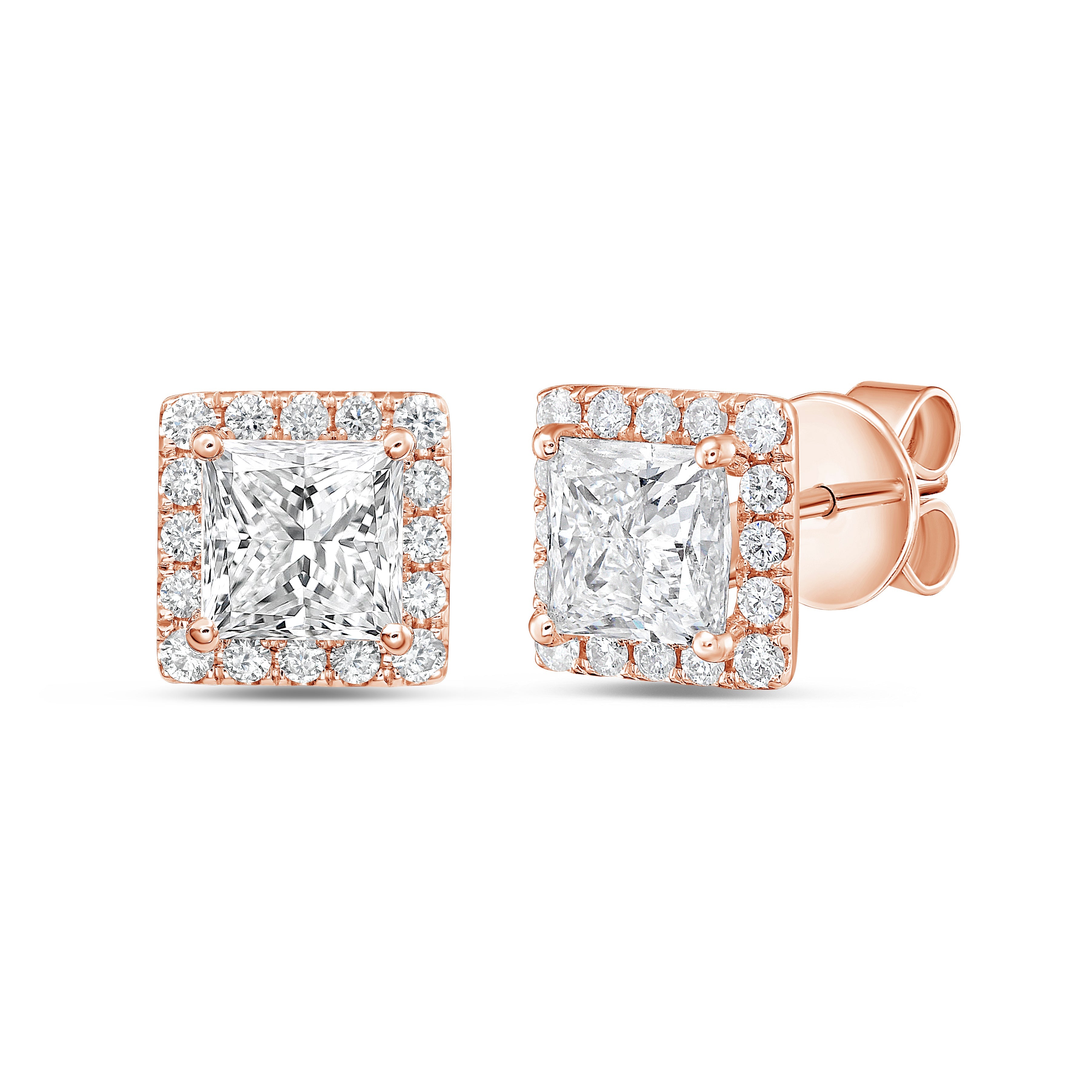 Lab Grown Princess Diamond Halo Earrings